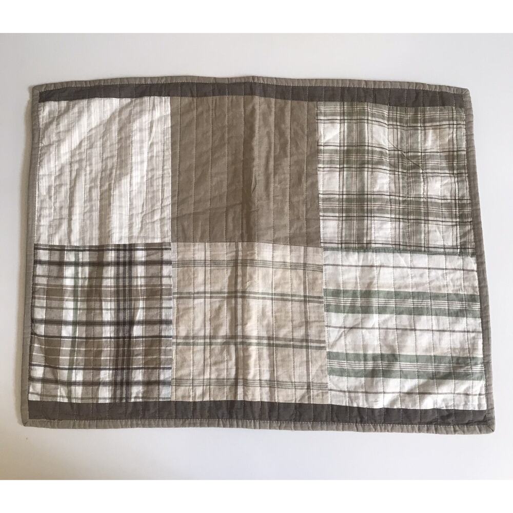 2 NAUTICA Standard Pillow Shams Madras Patchwork Plaid Neutral Beige Quilted